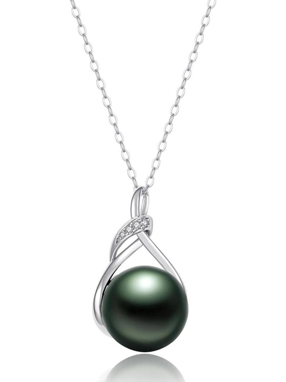 Elegant Round Pearl Necklace, Infinity Pendant on 16" Sterling Silver Chain